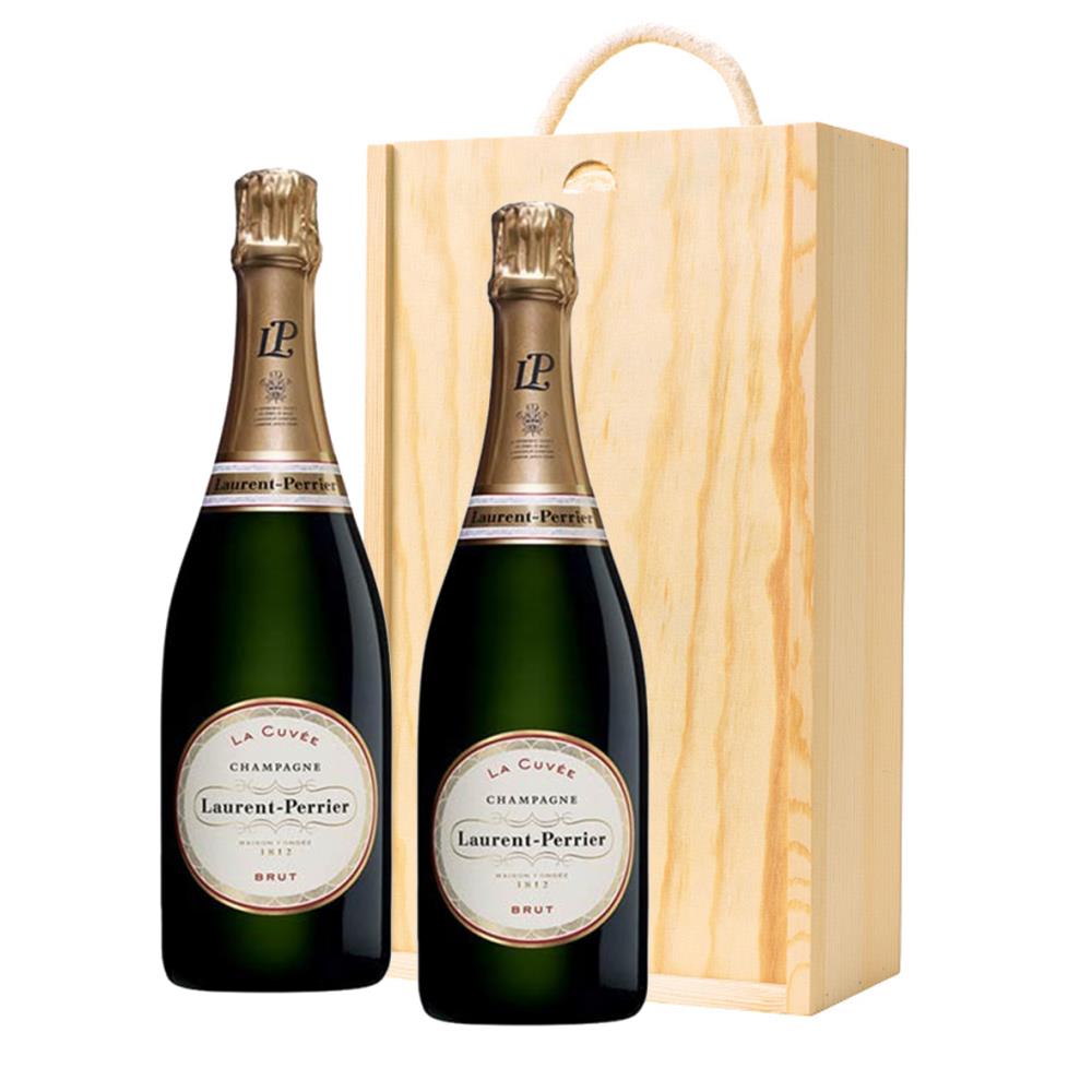 Laurent Perrier La Cuvee Champagne 75cl Twin Pine Wooden Gift Box (2x75cl)